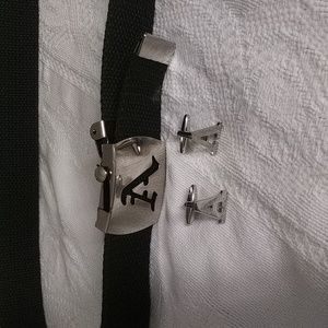 "A" monogram cloth belt SZ34x1.5 in. $28+free"A" c